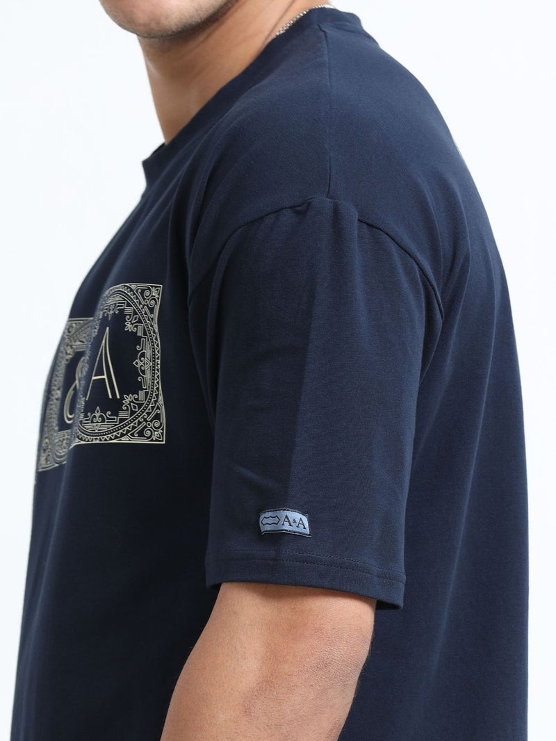 Essential Logo Organic Cotton Oversized Printed Tee for Men's – Navy