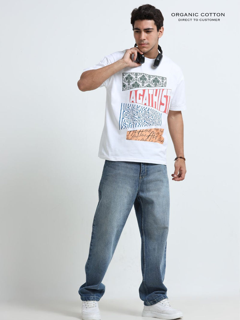 Urban Ethnic Organic Cotton Oversized Printed Tee for Men's – White
