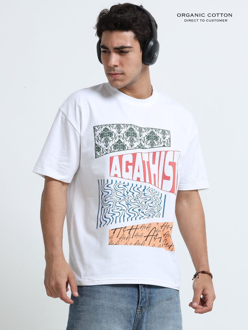 Urban Ethnic Organic Cotton Oversized Printed Tee for Men's – White