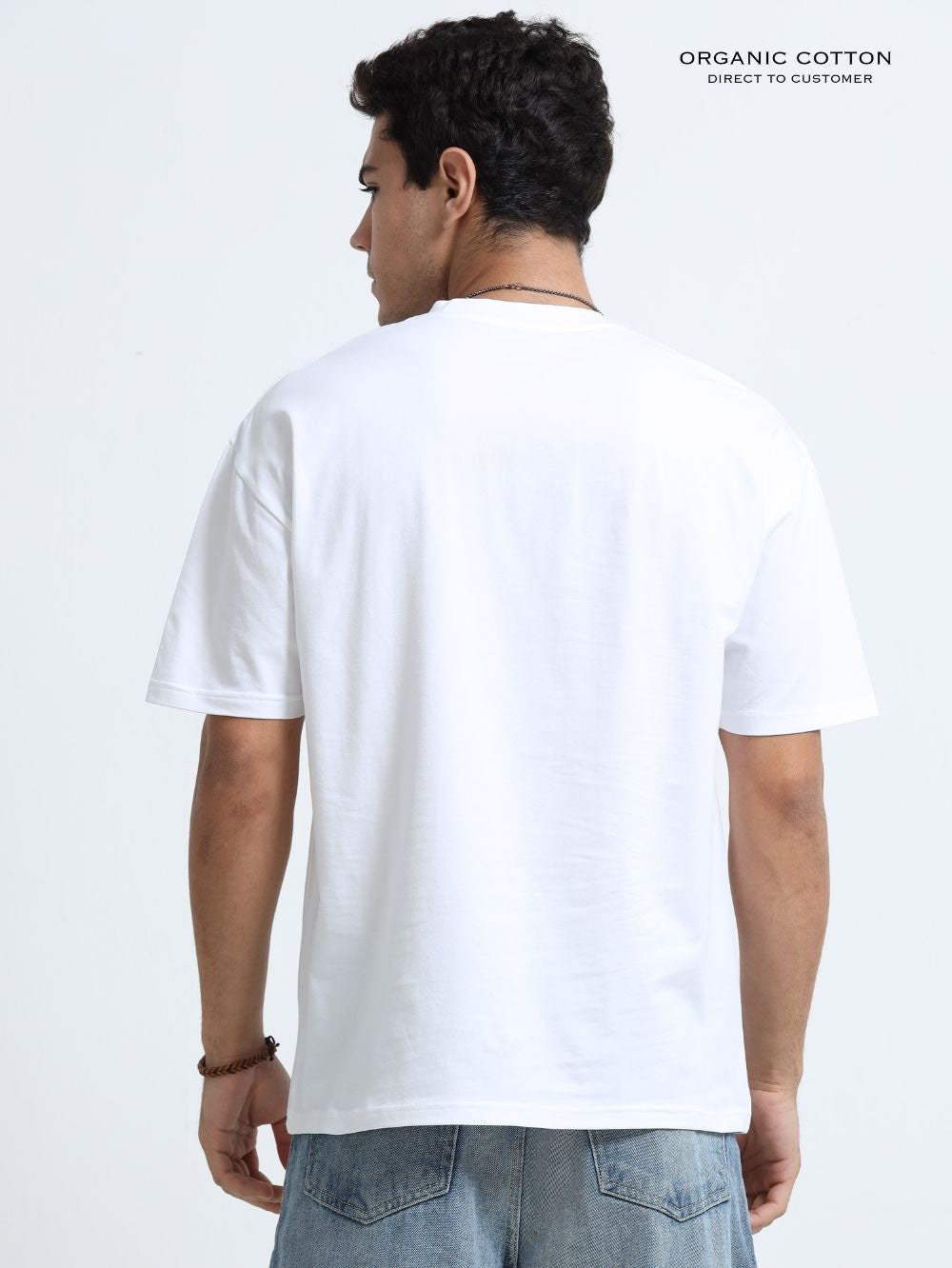 Organic Cotton Oversized Printed Tee for Men - White - P25