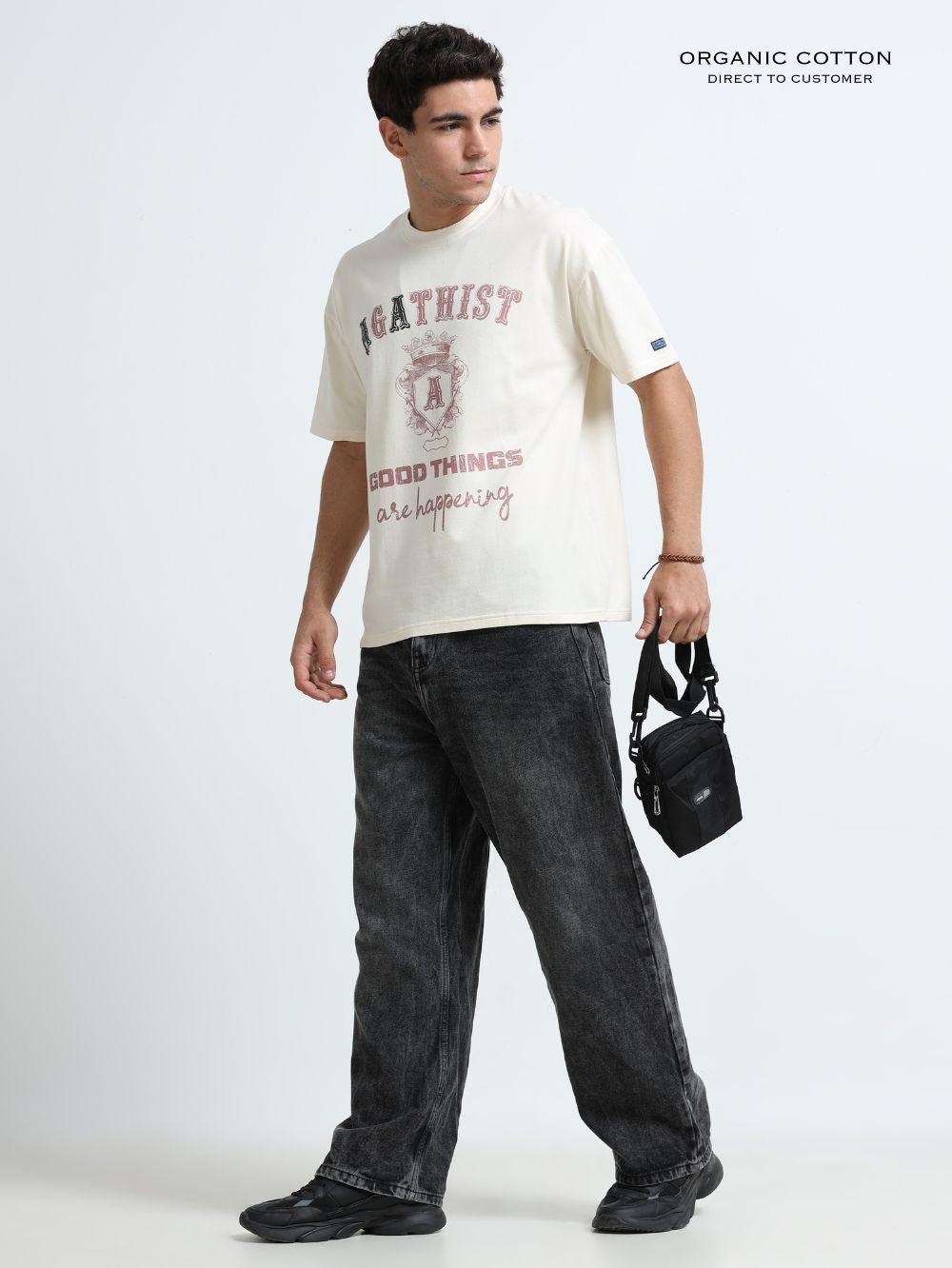 Signature Script Organic Cotton Oversized Printed Tee for Men's – Beige