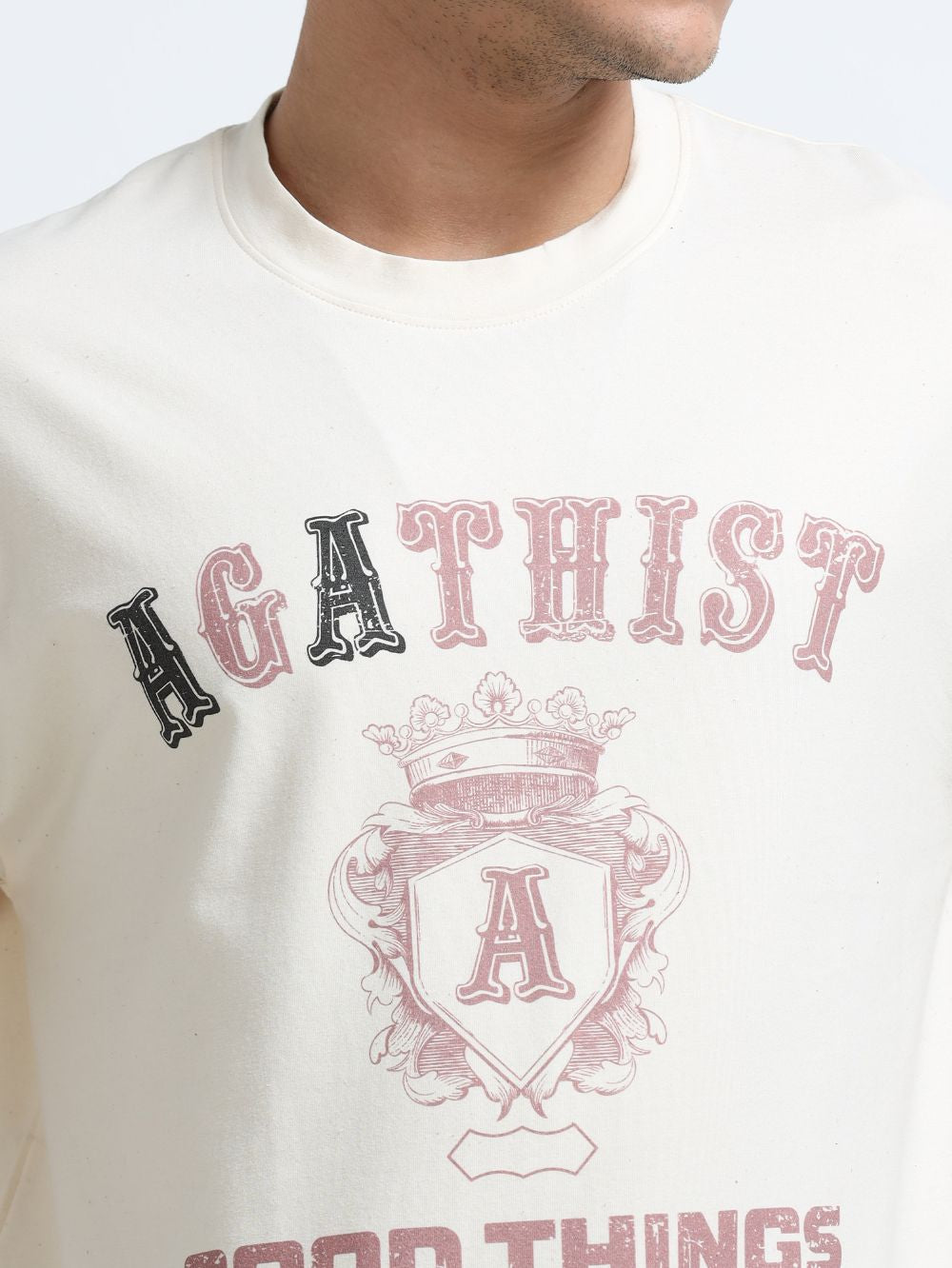 Signature Script Organic Cotton Oversized Printed Tee for Men's – Beige