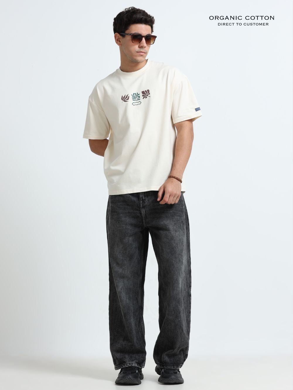 Soft Signature Organic Cotton Oversized Printed Tee for Men's – Beige