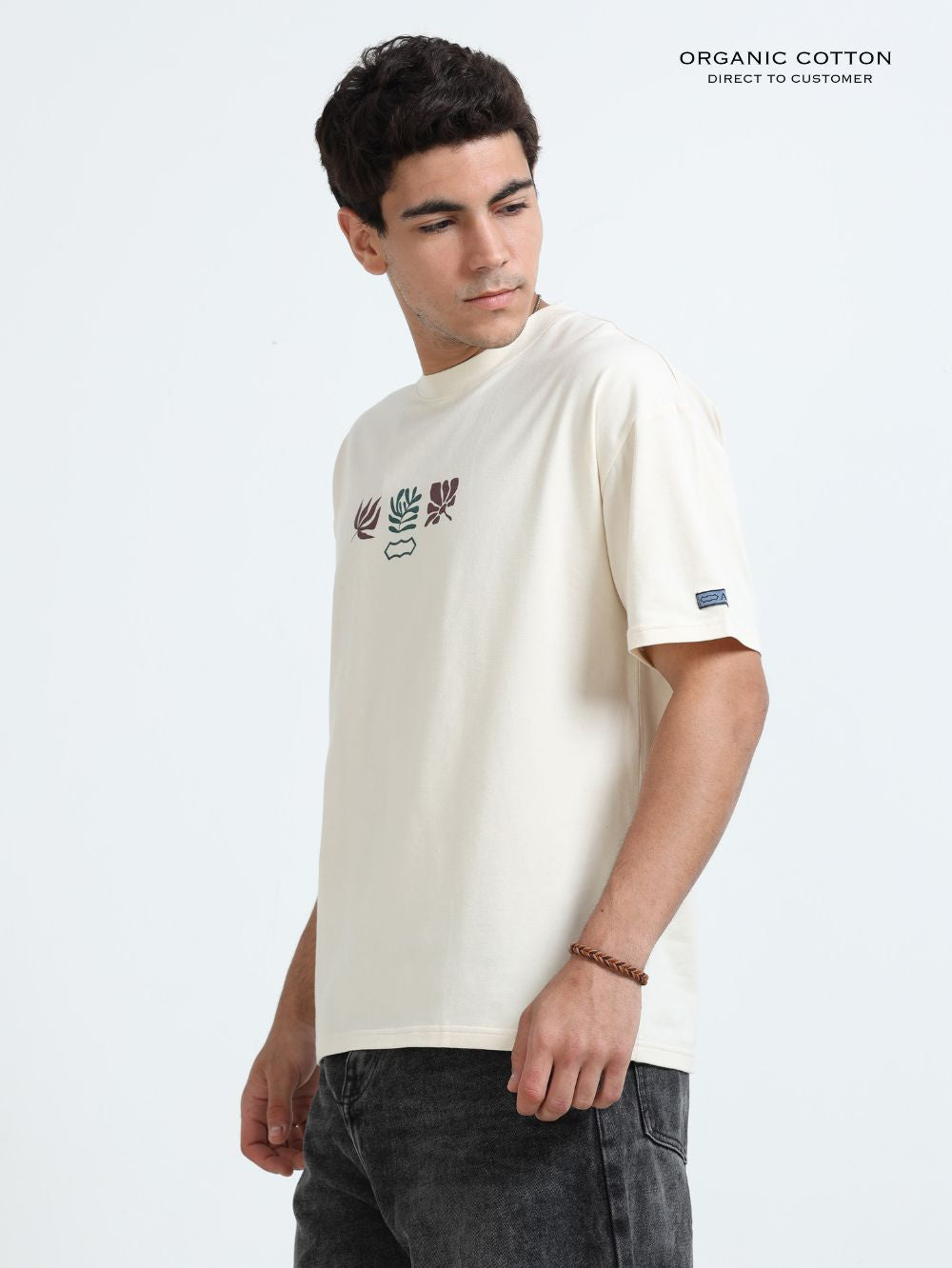 Soft Signature Organic Cotton Oversized Printed Tee for Men's – Beige