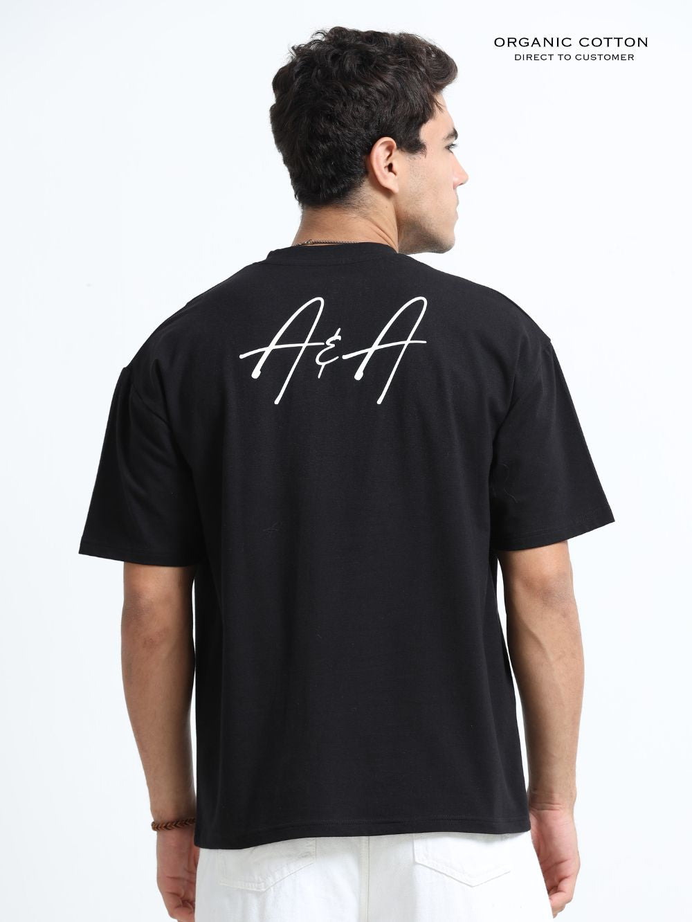 Organic Cotton Oversized Printed Tee for Men - Black - P41