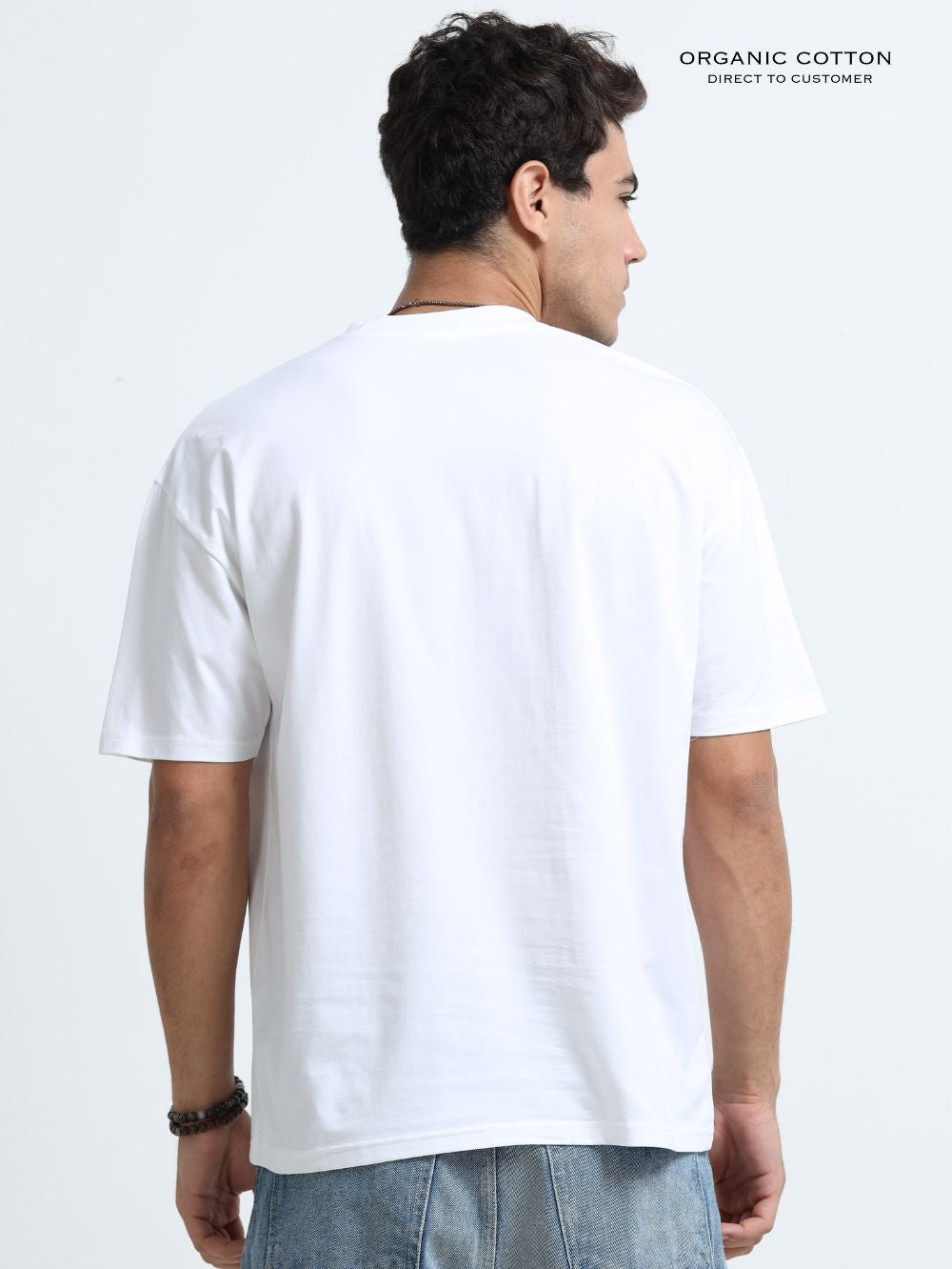 Celestial Mandala Organic Cotton Oversized Printed Tee for Men's – White