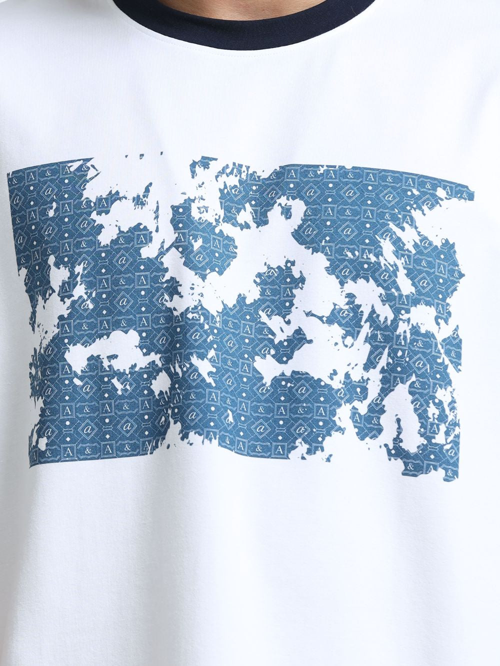 Sage Splash Organic Cotton Oversized Printed Tee for Men's – White