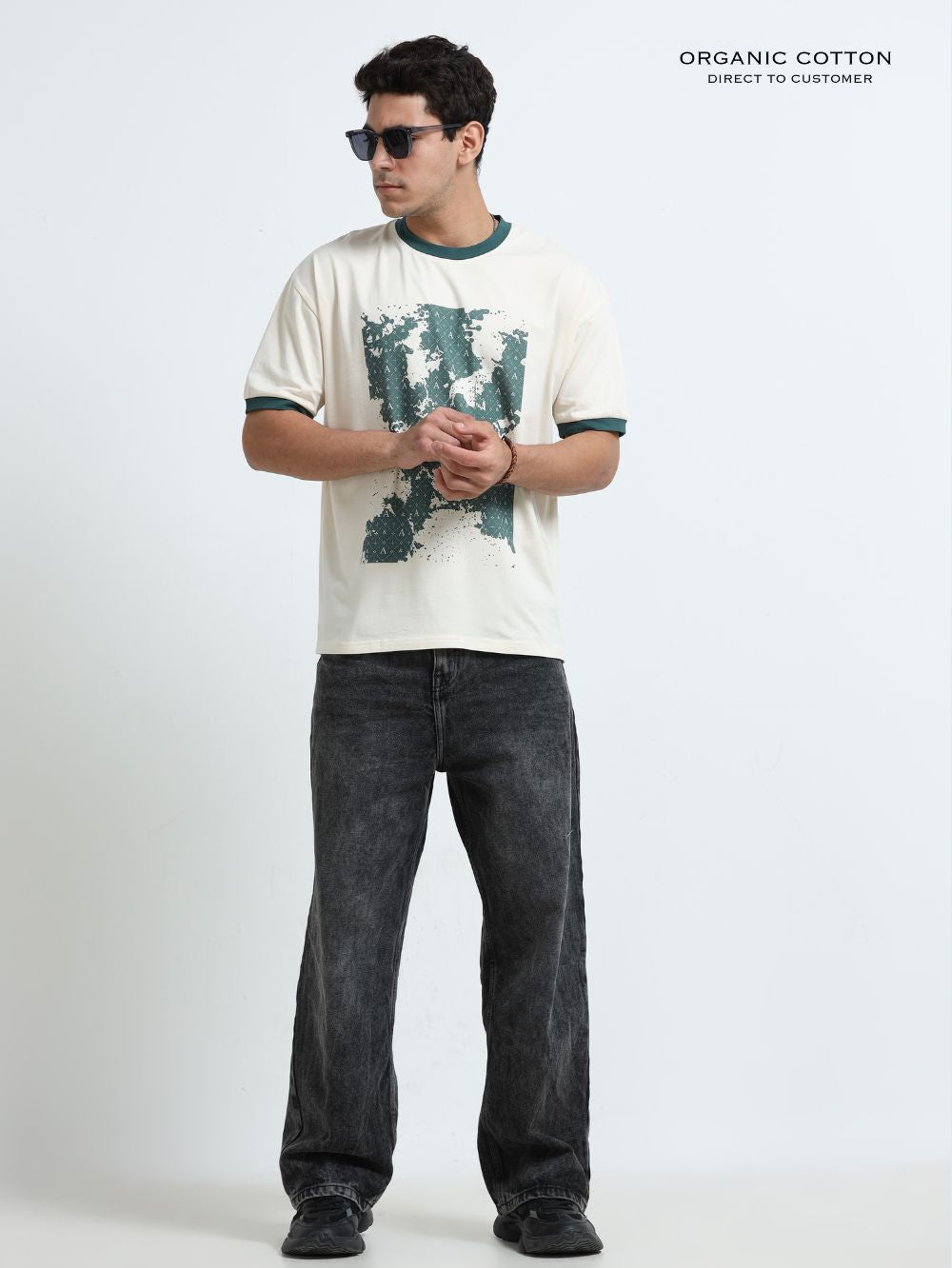 Modern Terrain Organic Cotton Oversized Printed Tee for Men's – Beige