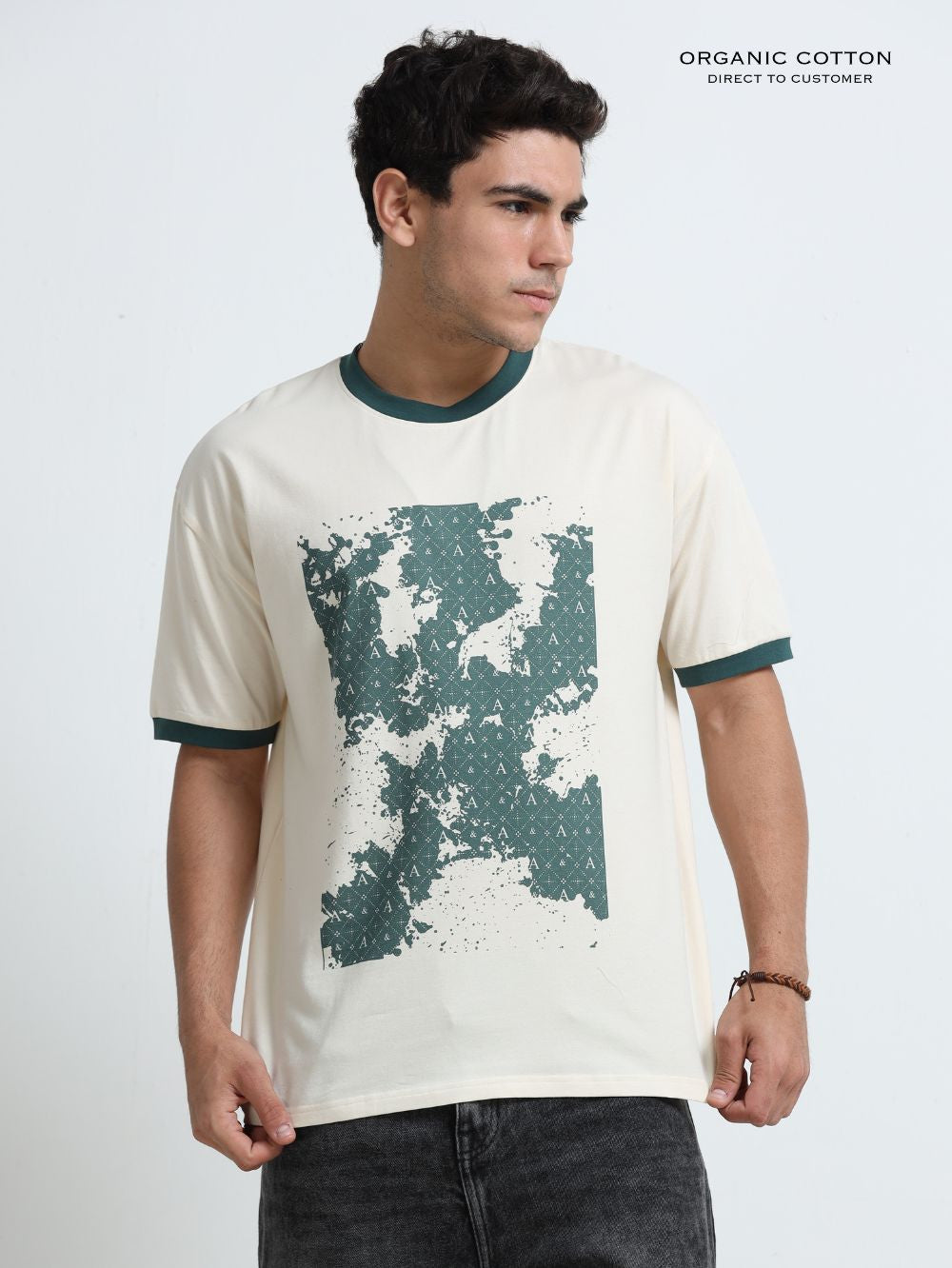 Modern Terrain Organic Cotton Oversized Printed Tee for Men's – Beige