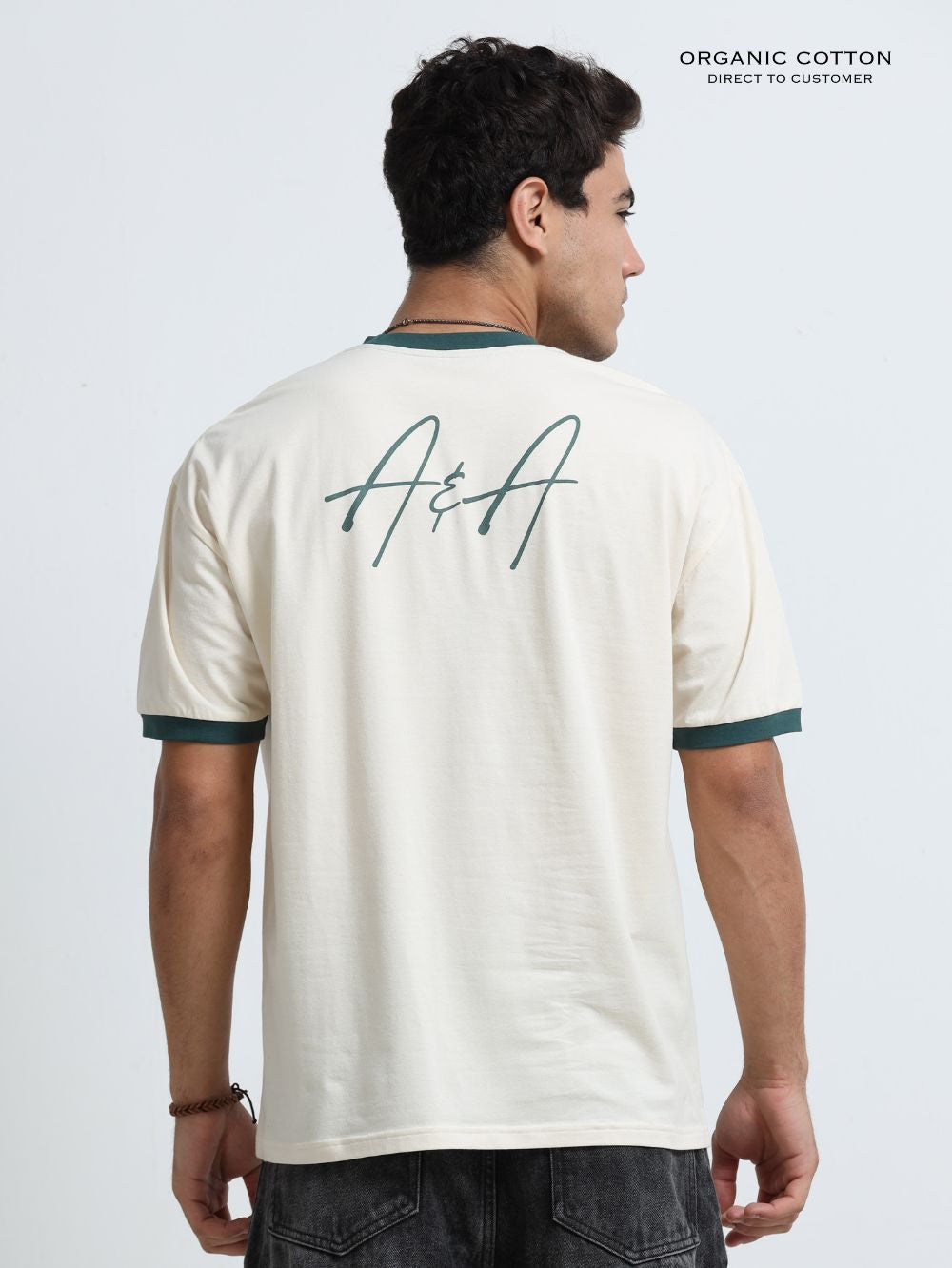 Organic Cotton Oversized Printed Tee for Men - Beige - P57