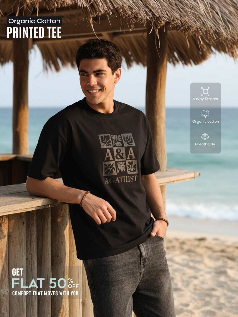Dark Vibe Organic Cotton Printed T-shirt for Men's – Black