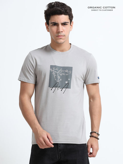 Urban Steel Organic Cotton Printed T-Shirt for Men's – Silver Grey