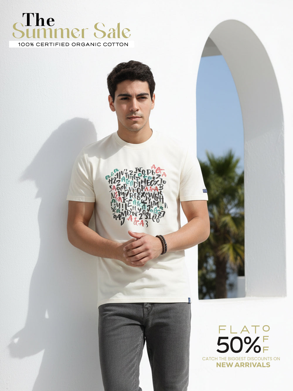 Desert Tone Organic Cotton Printed T-Shirt for Men's – Beige