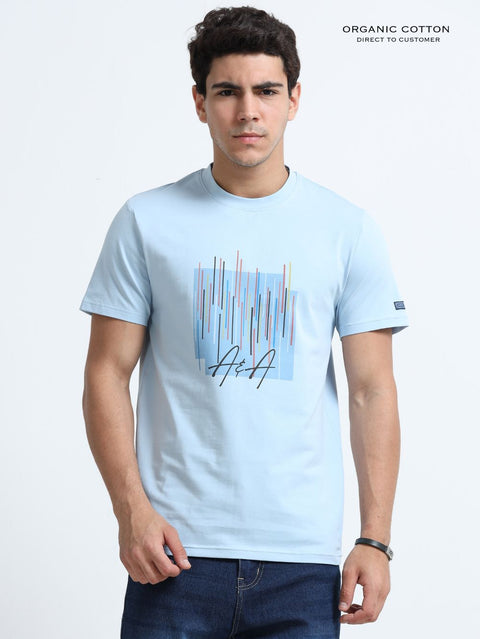 Blue Horizon Organic Cotton Printed T-Shirt for Men's – Light Blue