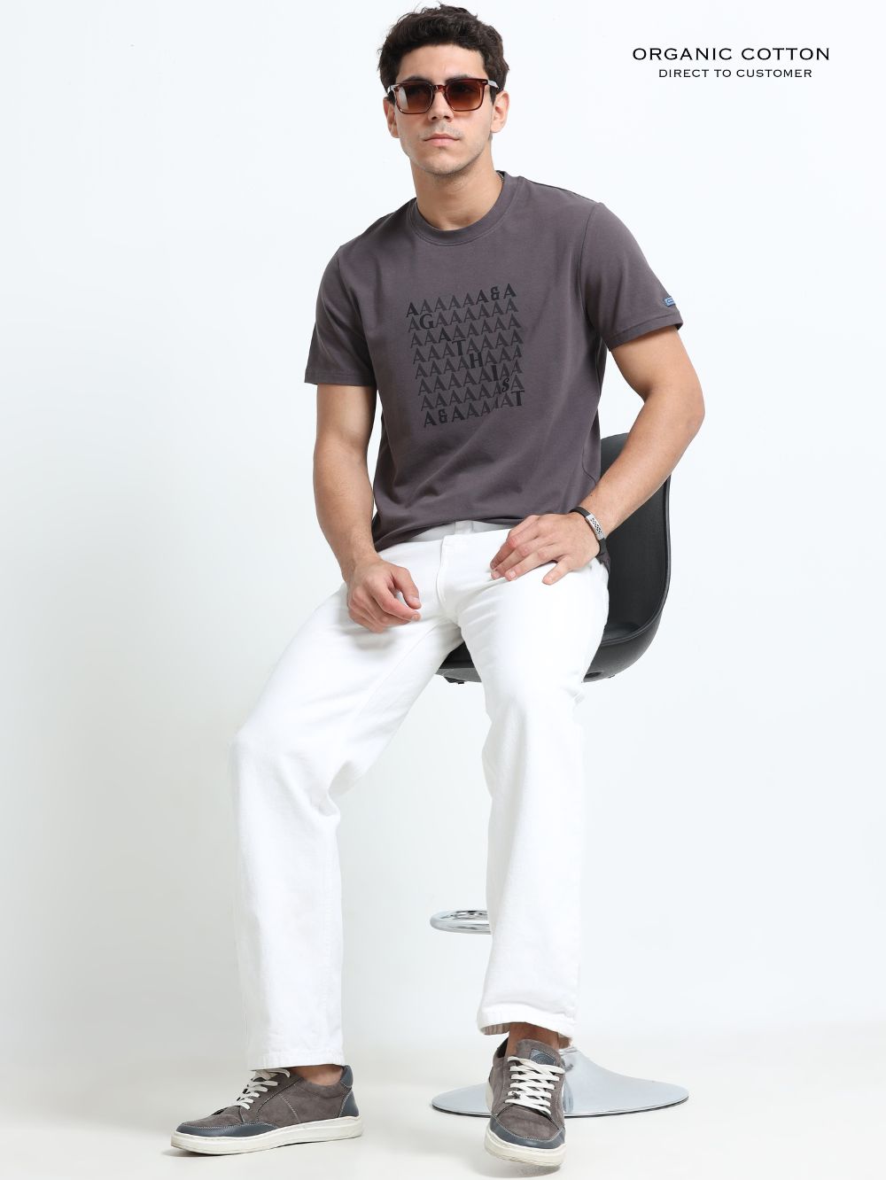 Shadow Stone Organic Cotton Printed T-Shirt for Men's – Dark Grey