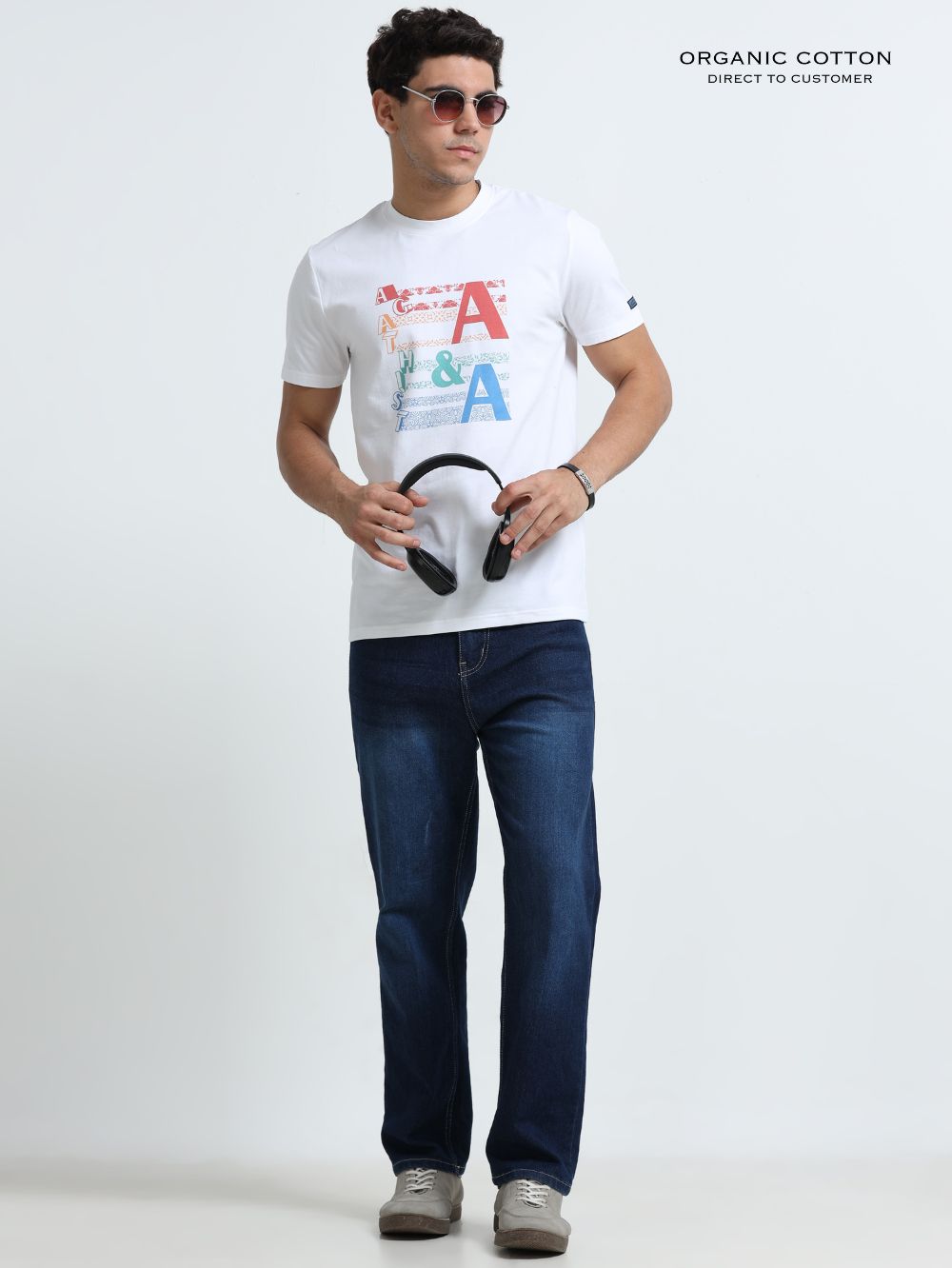 Snow Drift Organic Cotton Printed T-Shirt for Men's – White