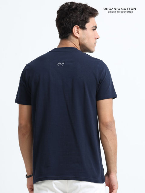 Night Wave Organic Cotton Printed T-Shirt for Men's – Navy