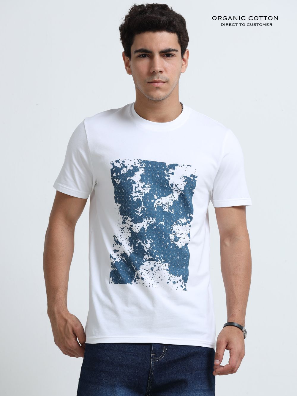 Pearl Wave Organic Cotton Printed T-Shirt for Men's – White