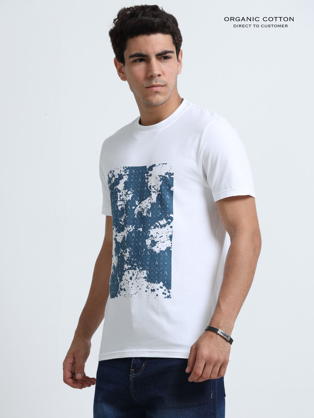 Pearl Wave Organic Cotton Printed T-Shirt for Men's – White