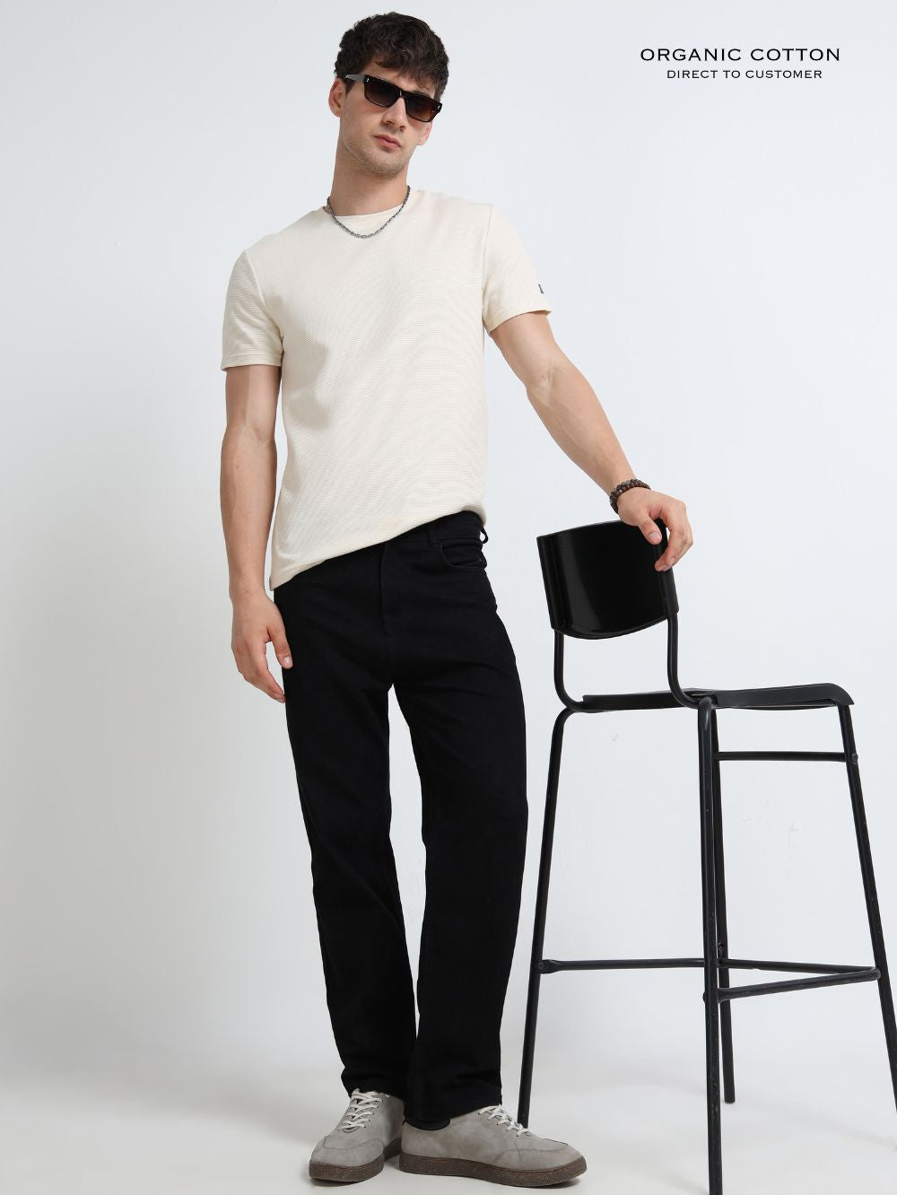 Organic Cotton Waffle Round Neck T-Shirt for Mens