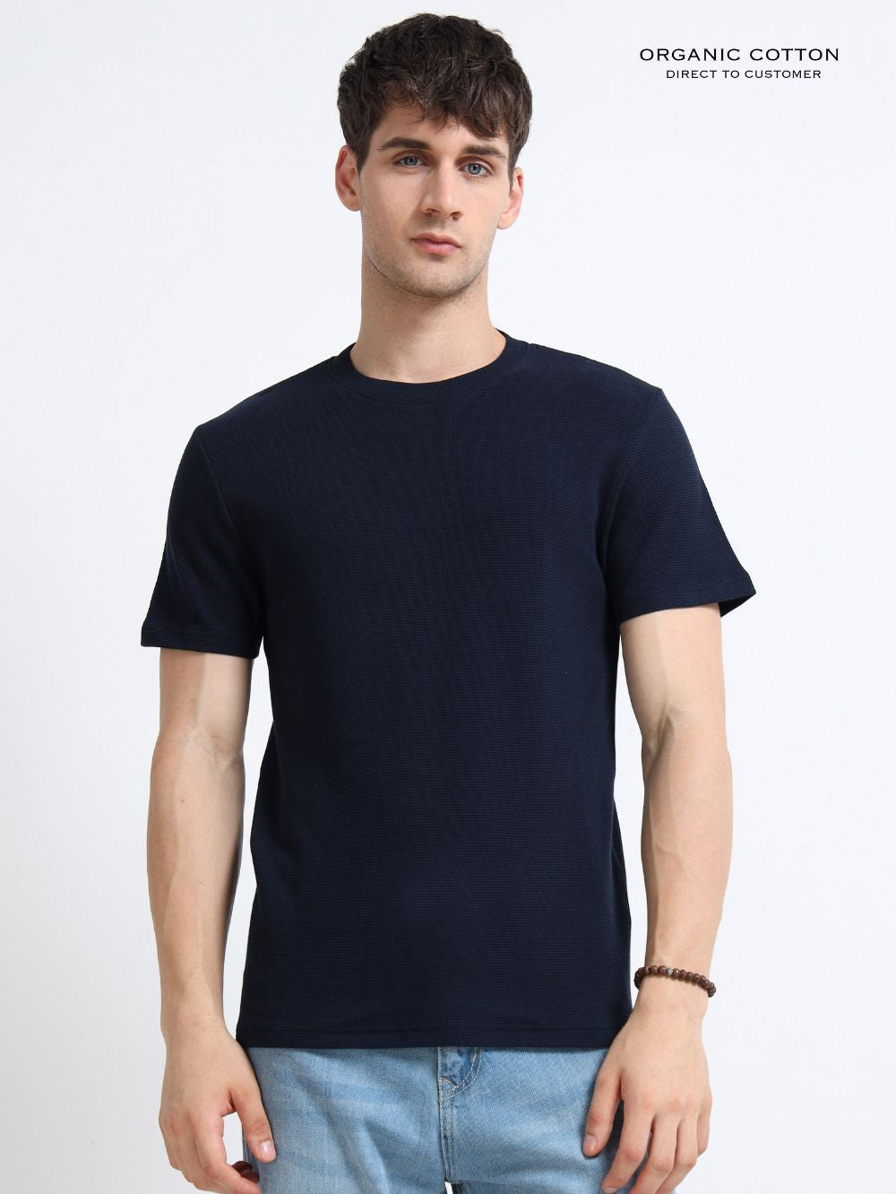 Organic Cotton Waffle Round Neck T-Shirt for Mens