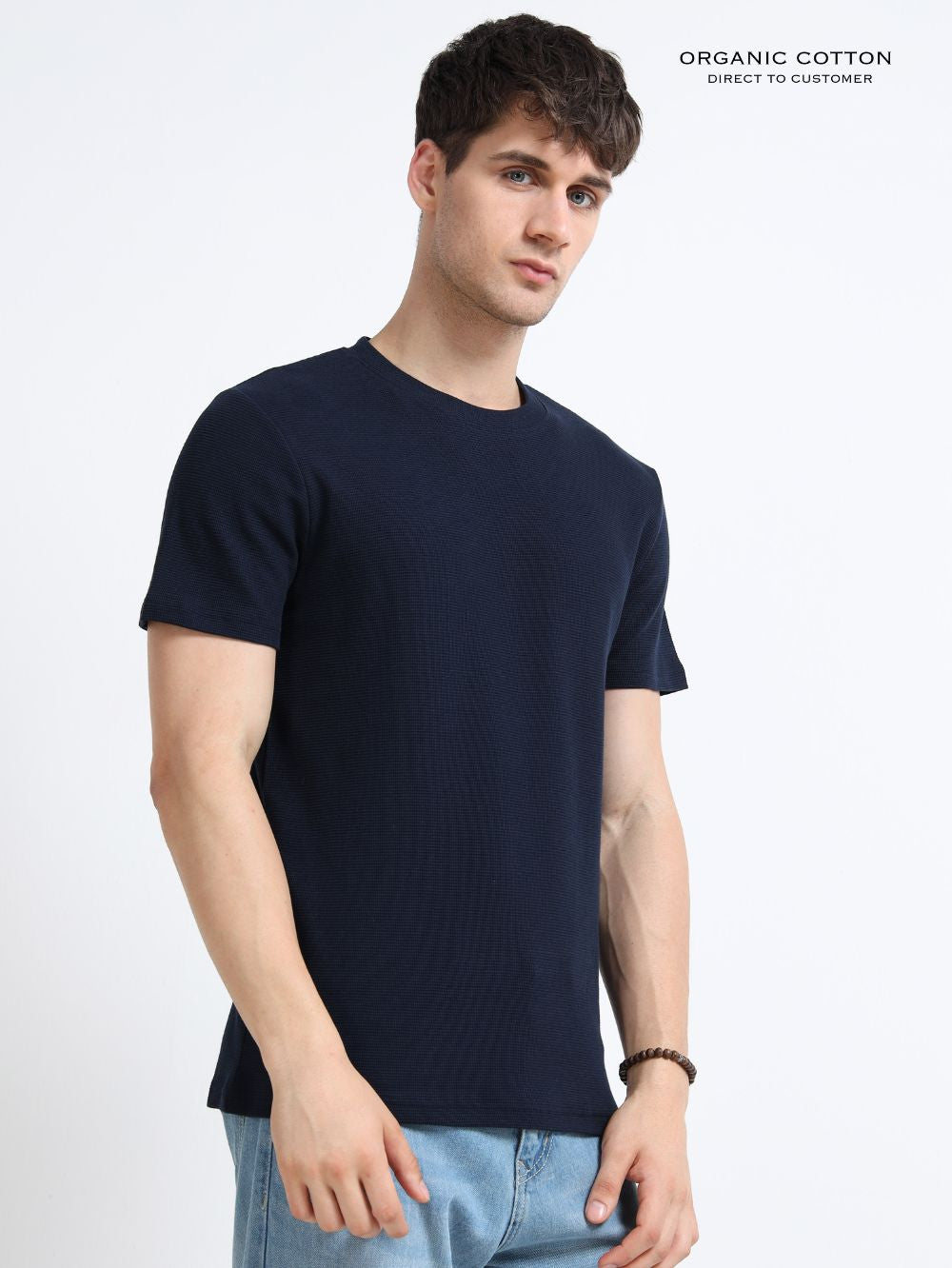 Organic Cotton Waffle Round Neck T-Shirt for Mens