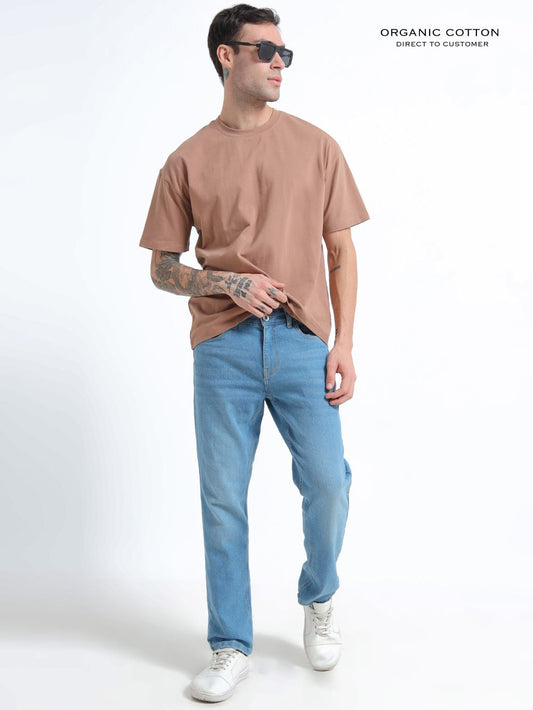 Wood Brown Organic Cotton Oversized Tee for Men