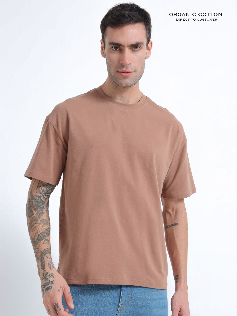 Wood Brown Organic Cotton Oversized Tee for Men