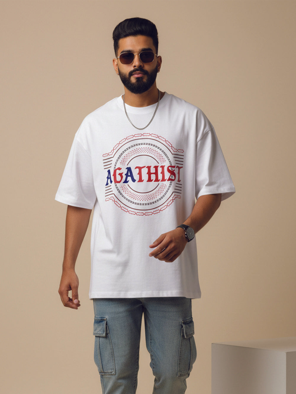 Agathist – Men's Printed White Organic Cotton Oversized Tee