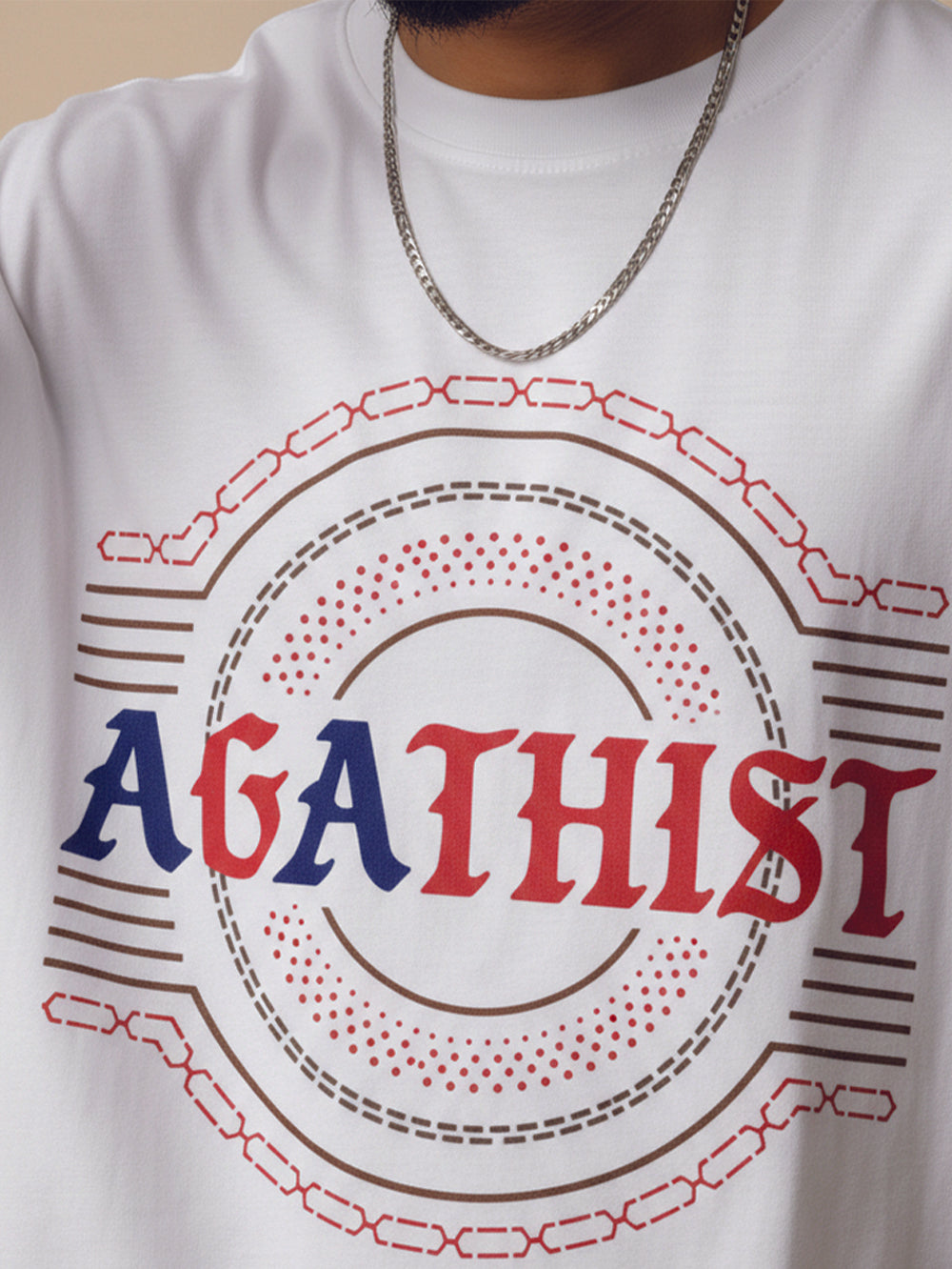 Agathist – Men's Printed White Organic Cotton Oversized Tee