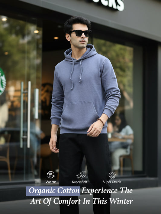 Blueish Grey Essential Comfort Organic Cotton Mens Hoodie