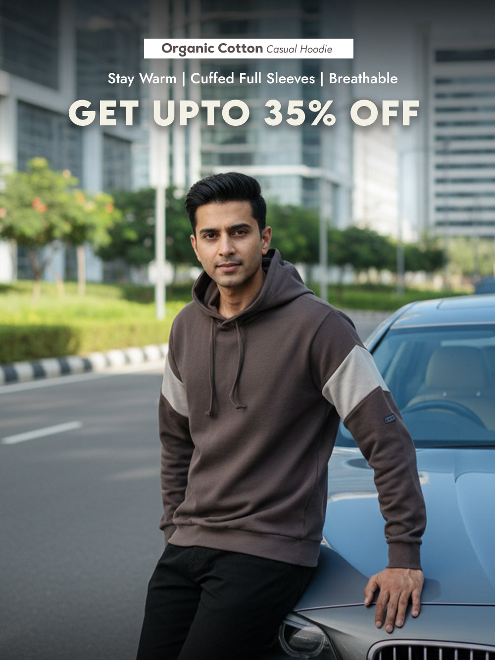 Dark Grey Organic Cotton Casual Hoodie for Men