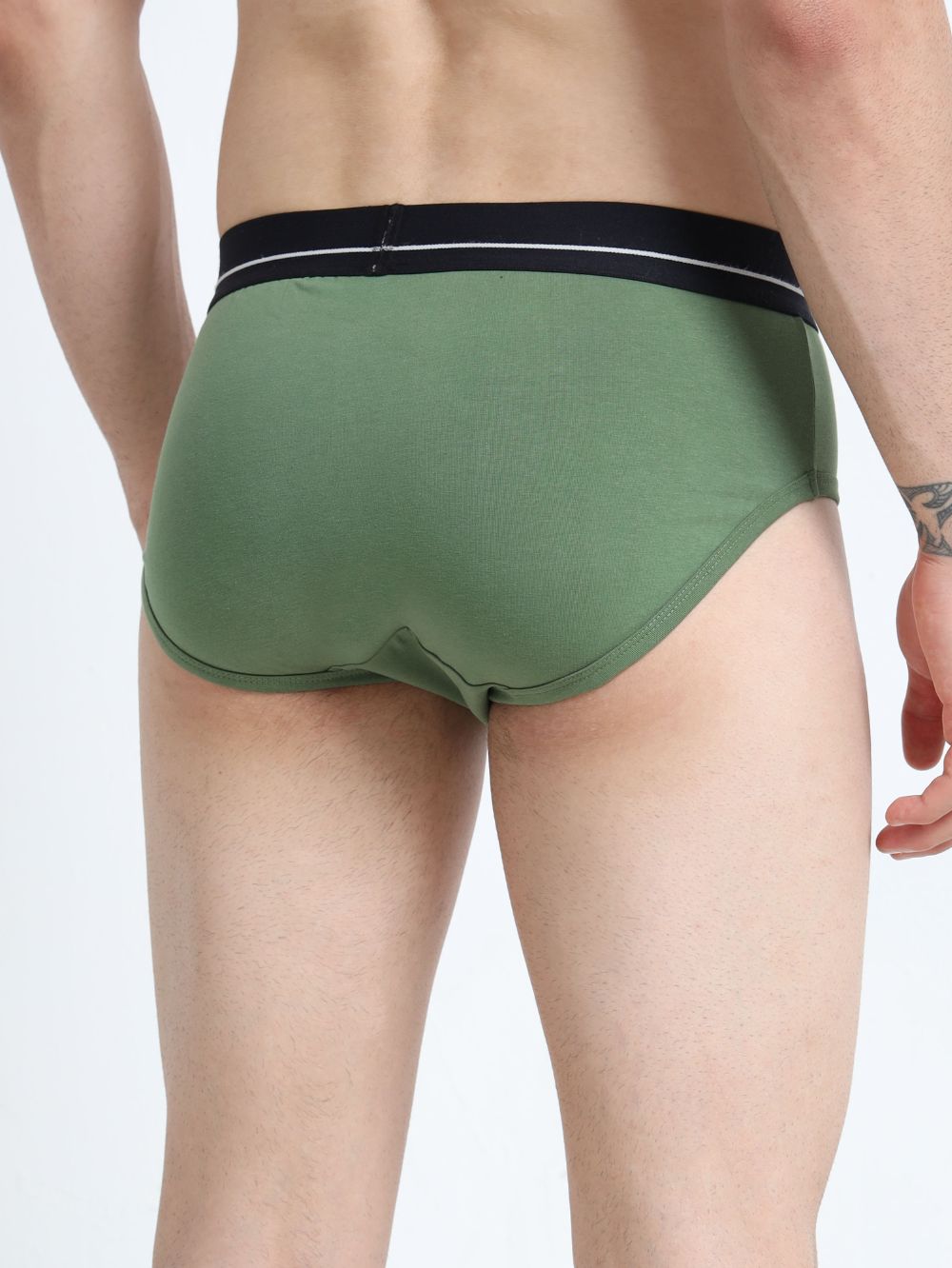 Olive Green and Magenta Organic Cotton Super Stretch Brief Outer Elastic Waistband - Pack of 2