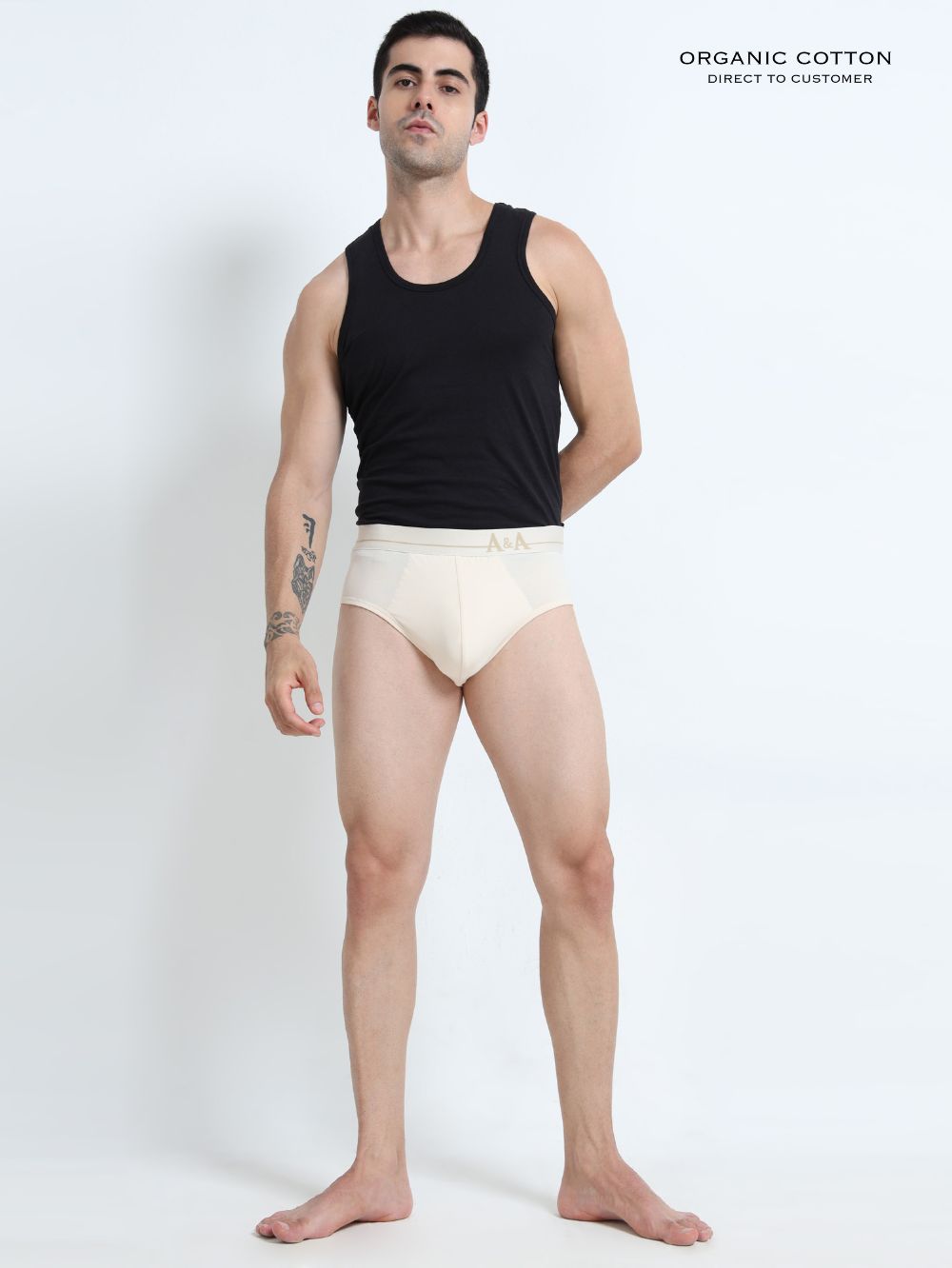 Beige and Beige Organic Cotton Super Stretch Brief Outer Elastic Waistband - Pack of 2