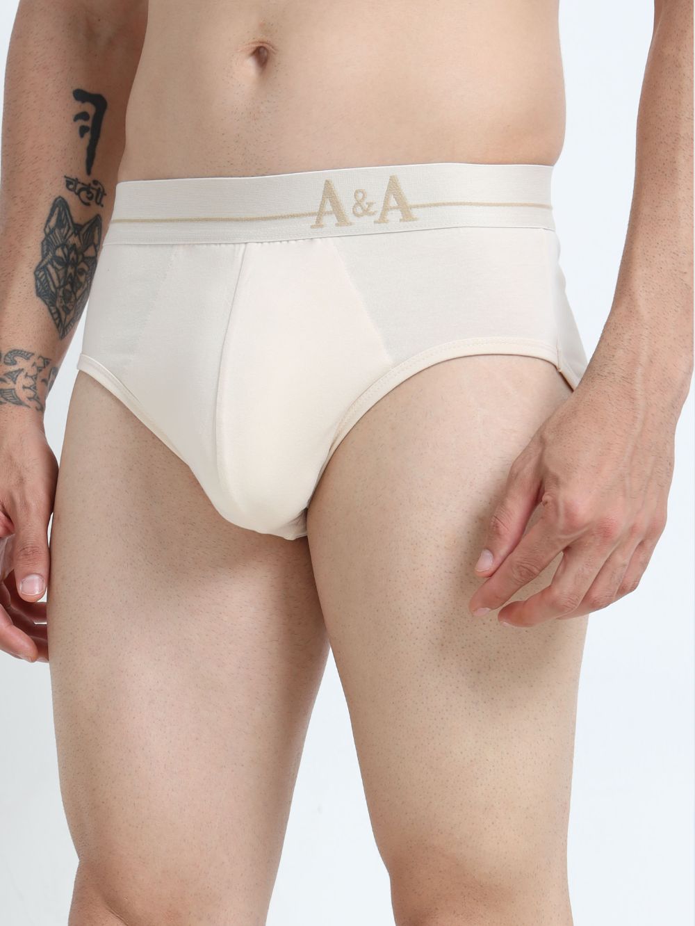 Beige and Beige Organic Cotton Super Stretch Brief Outer Elastic Waistband - Pack of 2
