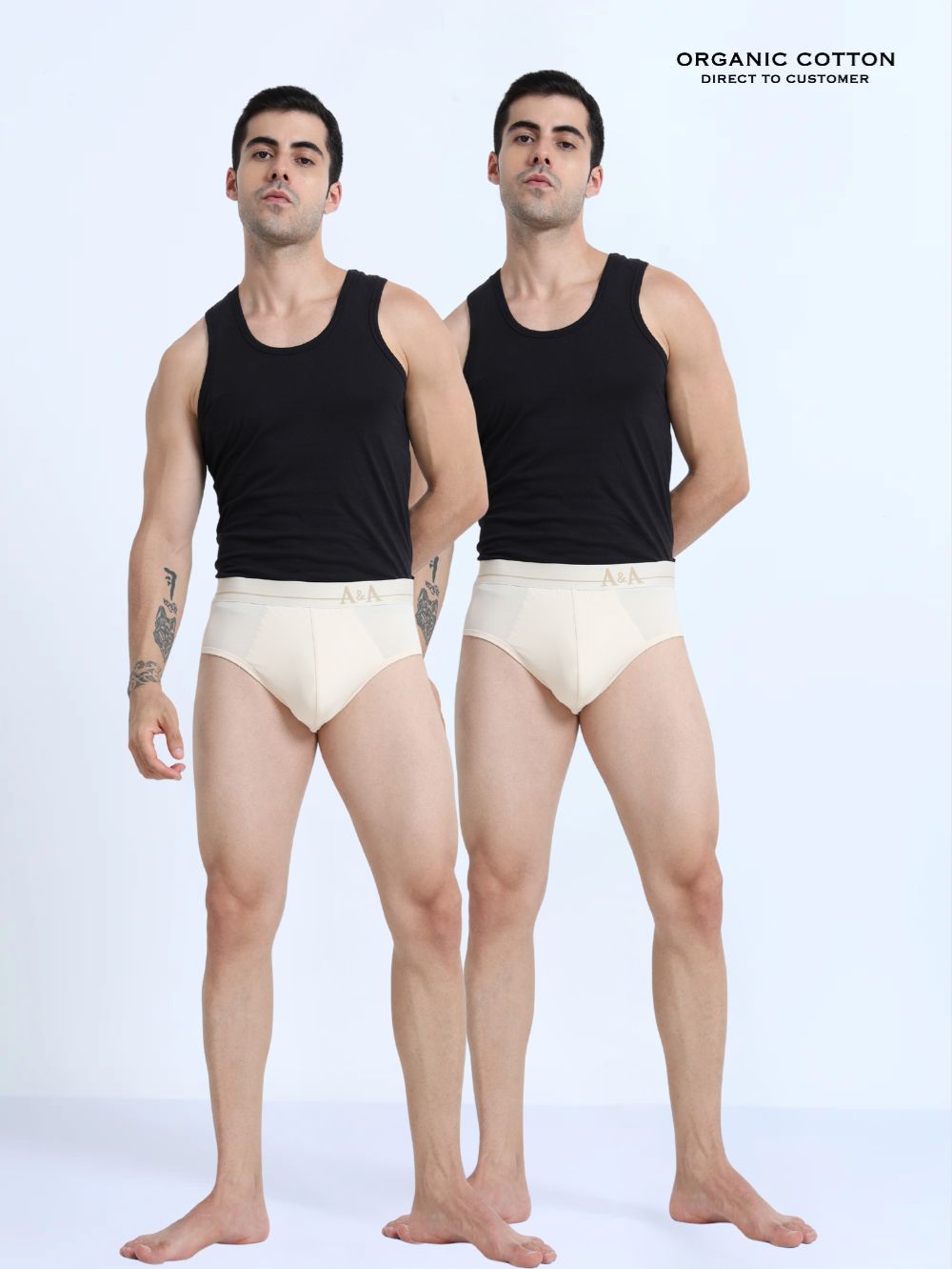 Beige and Beige Organic Cotton Super Stretch Brief Outer Elastic Waistband - Pack of 2