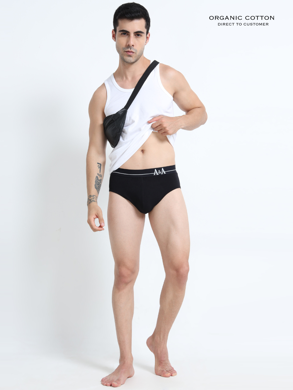Black and Black Organic Cotton Super Stretch Brief With Outer Elastic Waistband - Pack of 2
