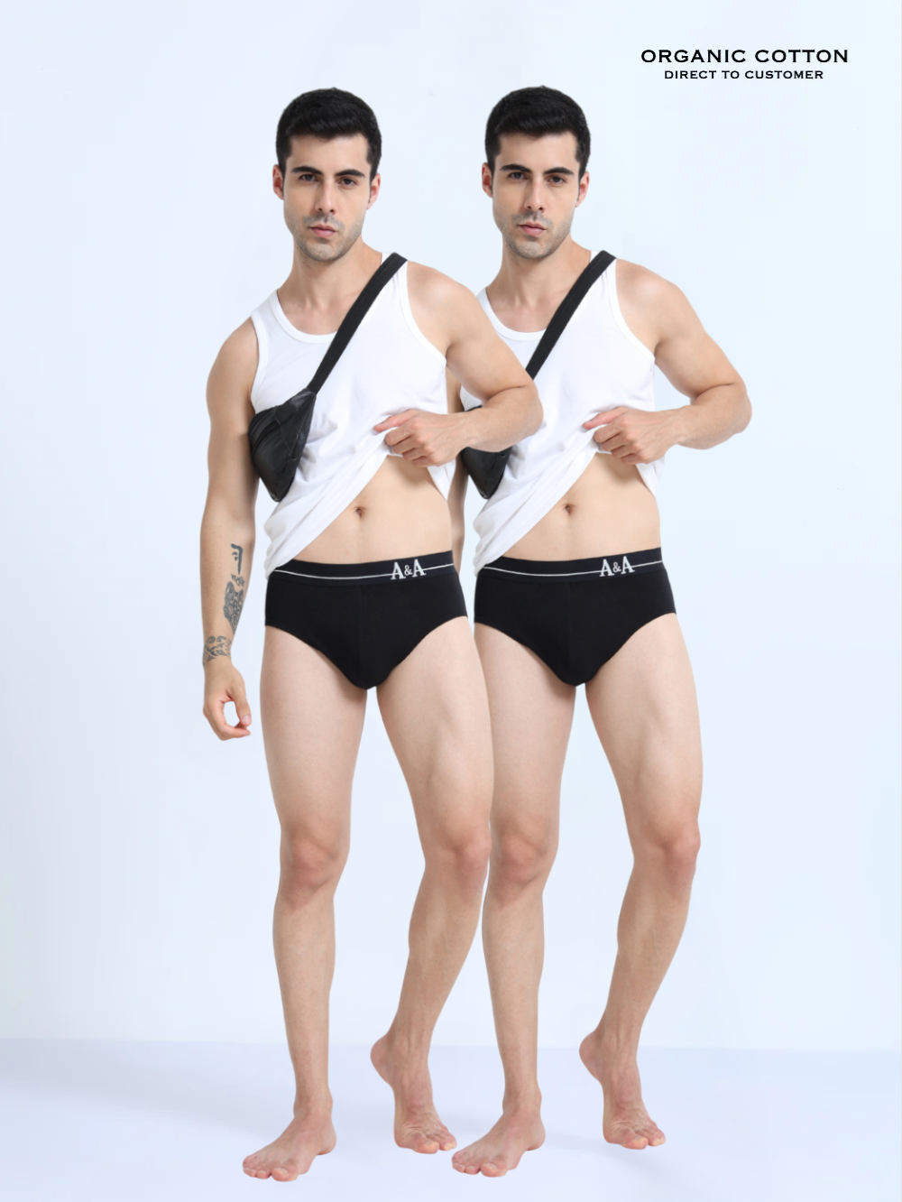 Black and Black Organic Cotton Super Stretch Brief With Outer Elastic Waistband - Pack of 2