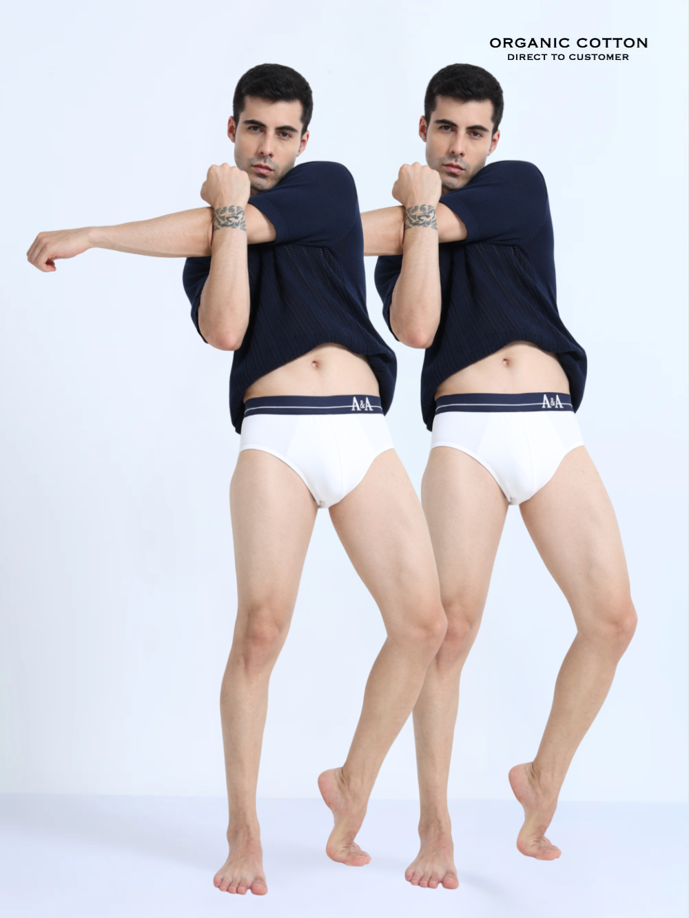 White and White Organic Cotton Super Stretch Brief Outer Elastic Waistband - Pack of 2