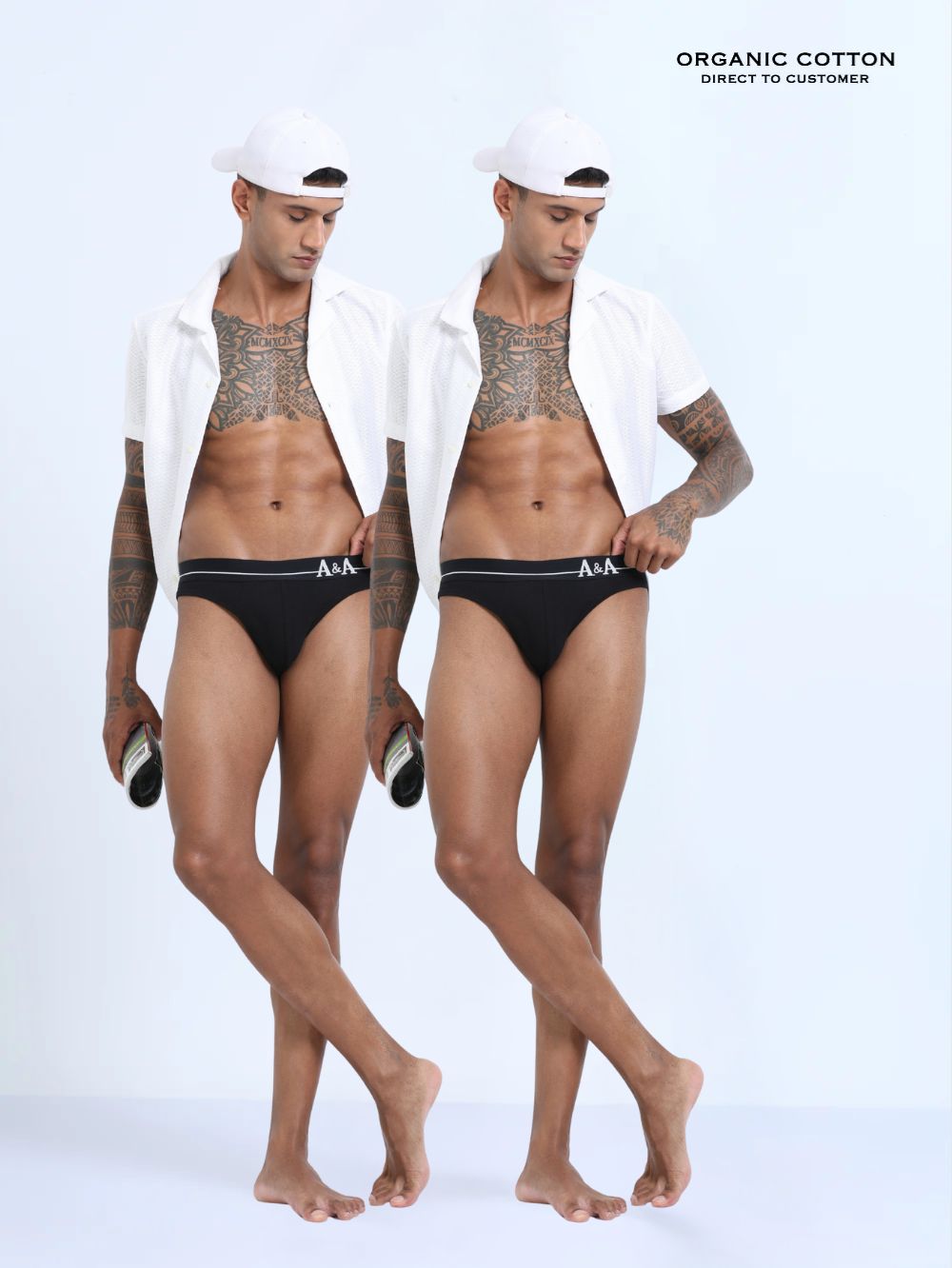 Black and Black Organic Cotton Bikini Brief With Outer Elastic Waistband - Pack of 2