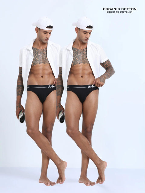 Black and Black Organic Cotton Bikini Brief With Outer Elastic Waistband - Pack of 2