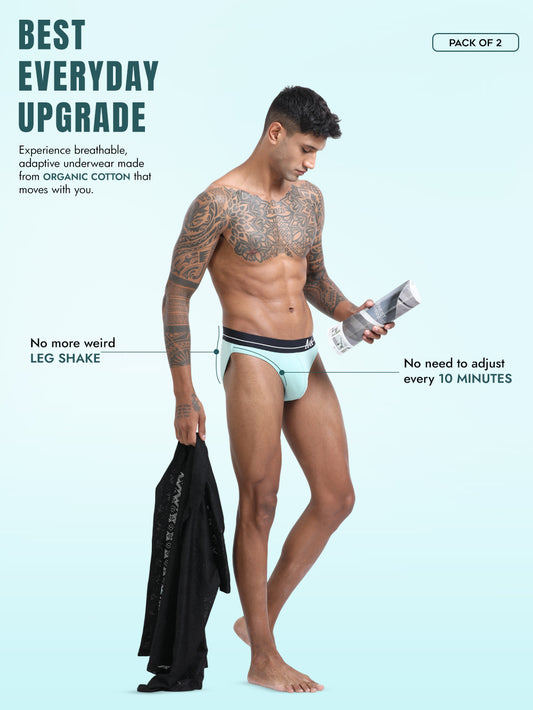 Canary Green and Aqua Organic Cotton Bikini Brief With Outer Elastic Waistband - Pack of 2