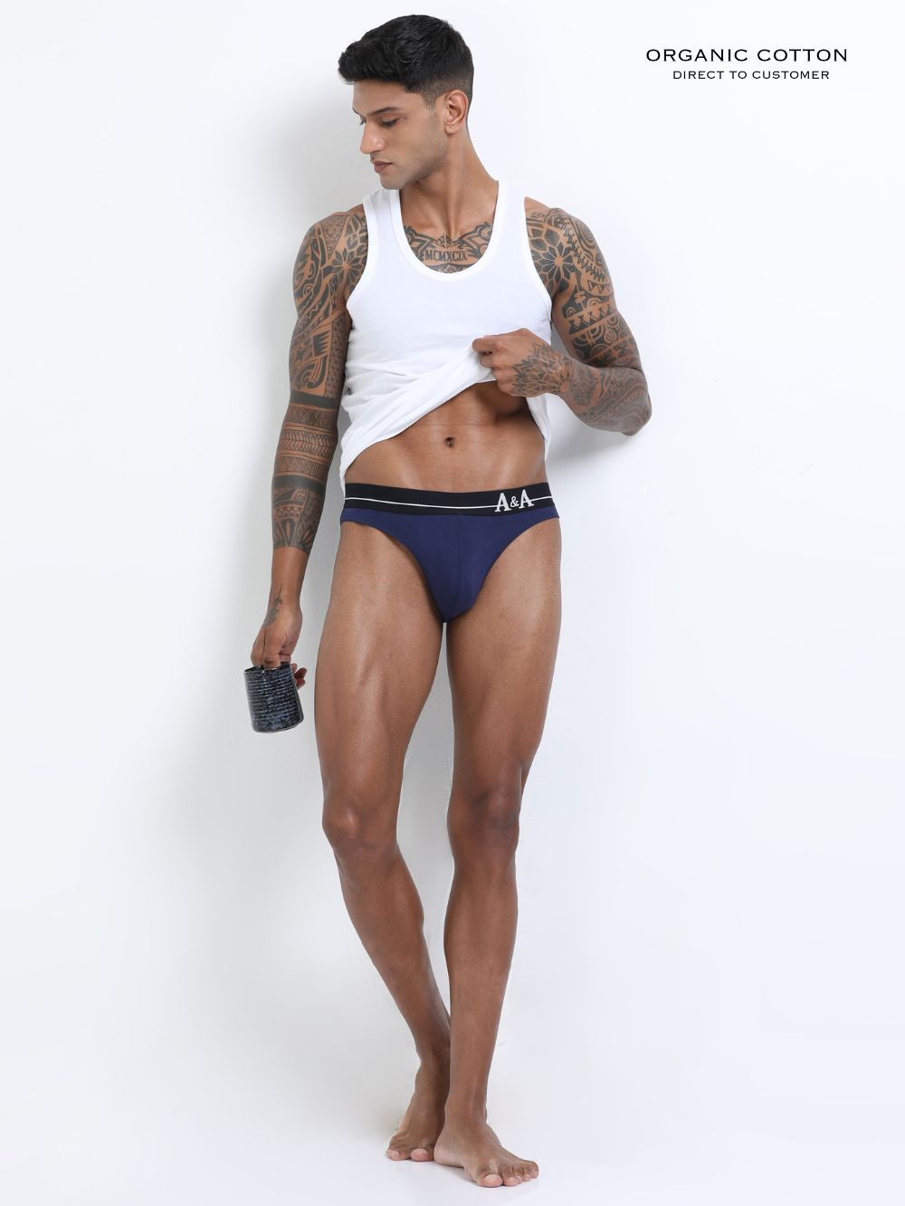 Medieval Blue and Light Blue Organic Cotton Bikini Brief With Outer Elastic Waistband - Pack of 2