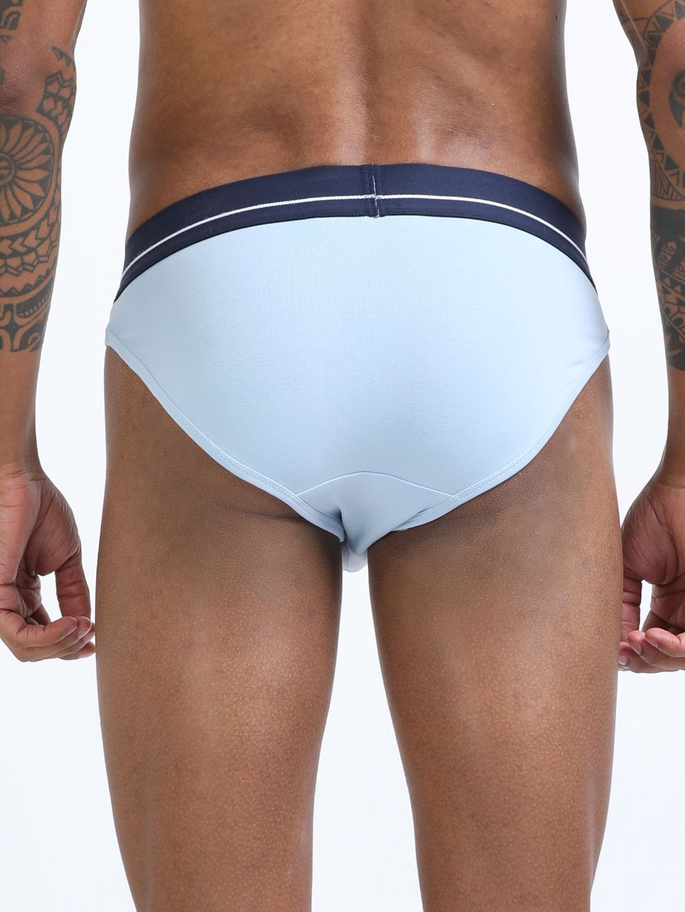 Medieval Blue and Light Blue Organic Cotton Bikini Brief With Outer Elastic Waistband - Pack of 2