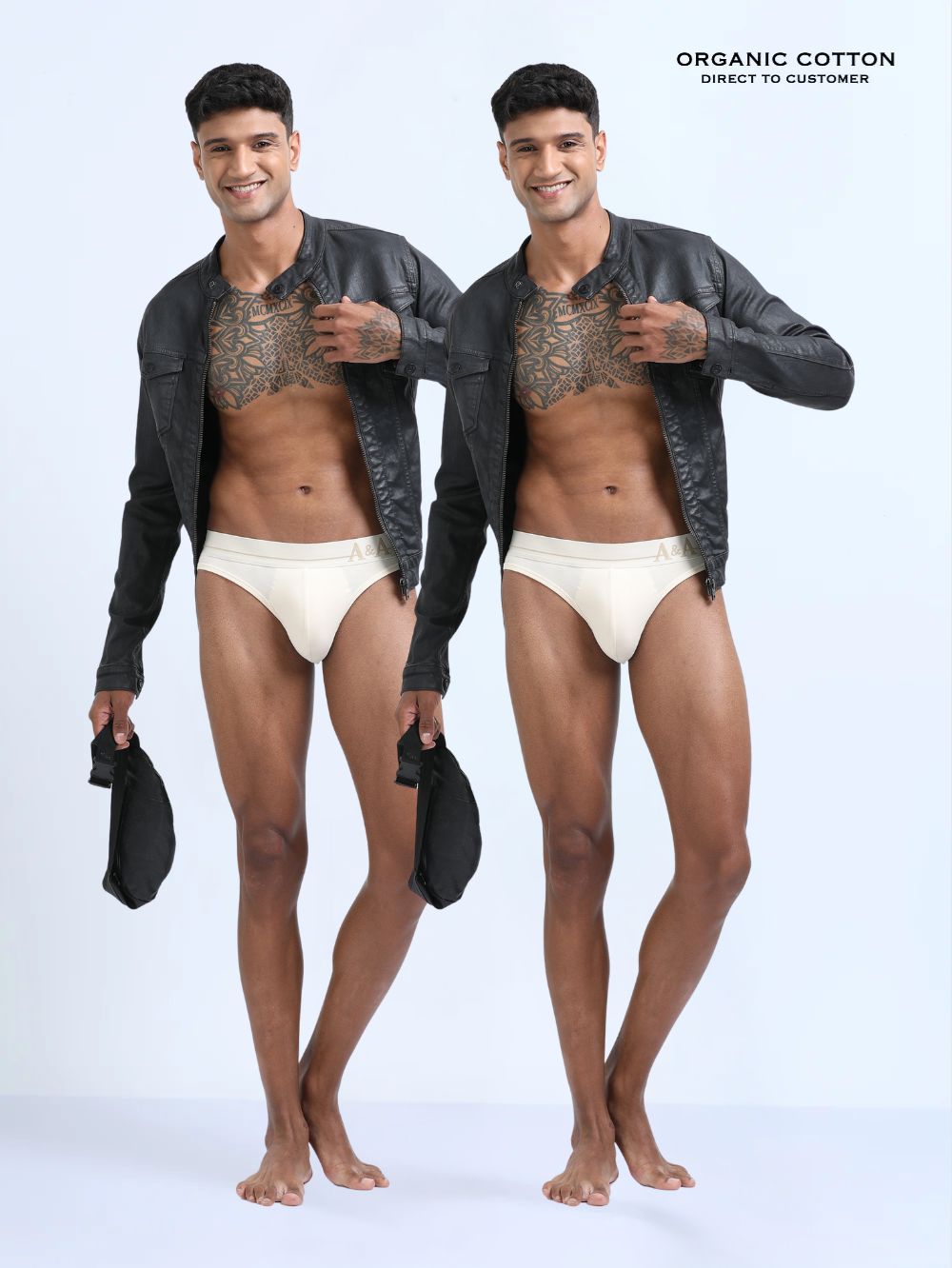 Beige and Beige Organic Cotton Bikini Brief With Outer Elastic Waistband - Pack of 2