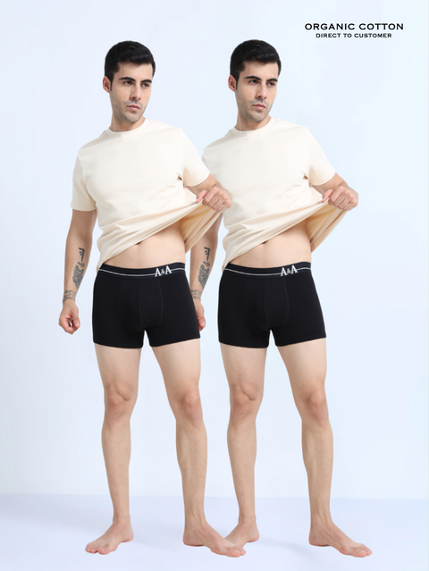 Black and Black Organic Cotton super stretch Trunk with Outer Elastic Regular Length Waistband - Pack of 2