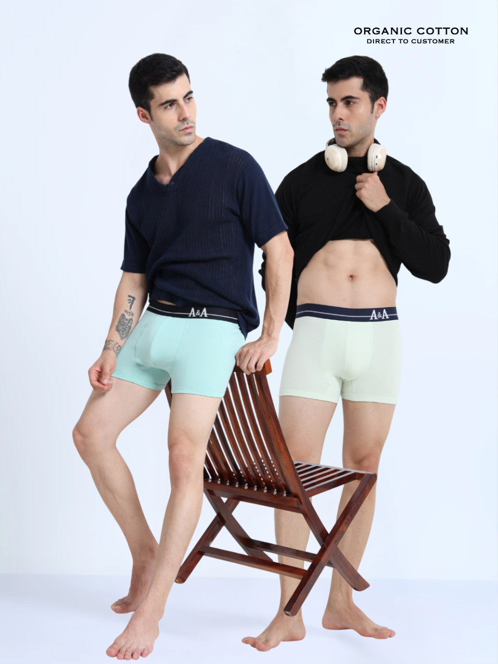 Canary Green and Aqua Organic Cotton super stretch Trunk with Outer Elastic Regular Length Waistband - Pack of 2