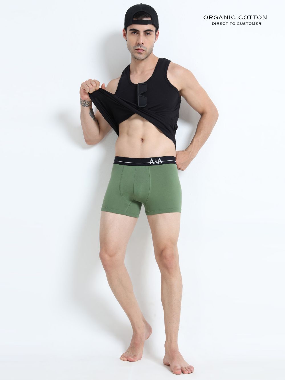 Olive Green and Magenta Organic Cotton super stretch Trunk with Outer Elastic Regular Length Waistband - Pack of 2