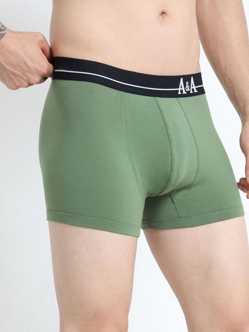 Olive Green and Magenta Organic Cotton super stretch Trunk with Outer Elastic Regular Length Waistband - Pack of 2