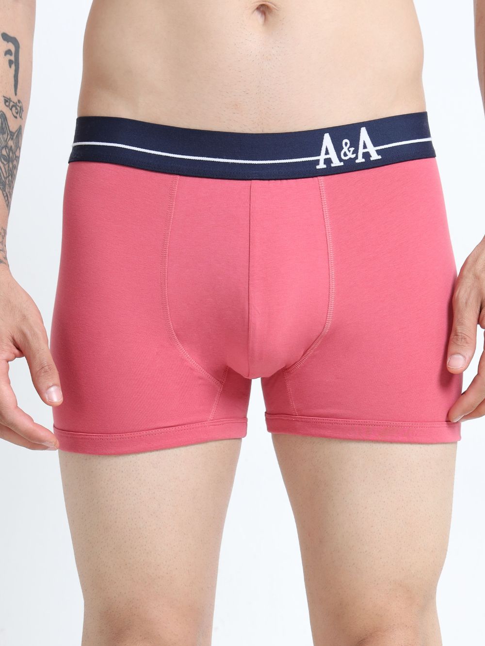 Olive Green and Magenta Organic Cotton super stretch Trunk with Outer Elastic Regular Length Waistband - Pack of 2